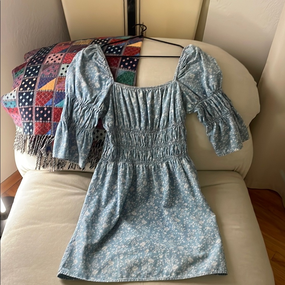 Topshop Blue Dress with Puff Sleeves